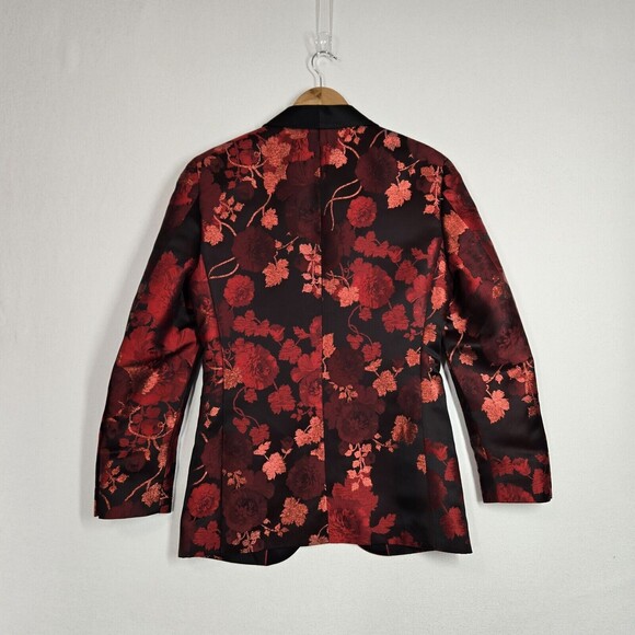 Mazari Tuxedo Jacket & Bowtie Sz S Black Red Floral Formal Holiday Evening - Picture 9 of 16
